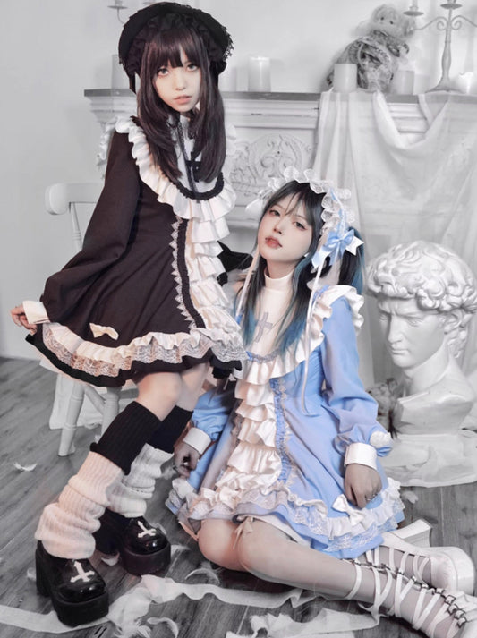 Halloween Sister Cross Subculture Dress Set Lolita