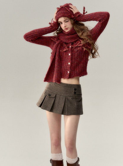 Button with Wool Pleated Skirt