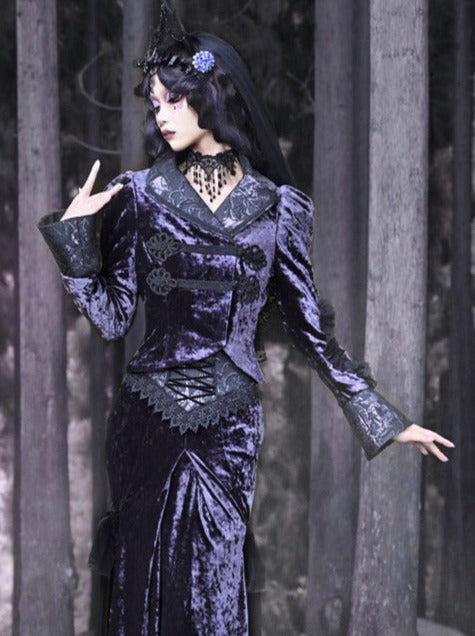Gothic Samtkragenjacke im europäischen Luna Slim Stand
