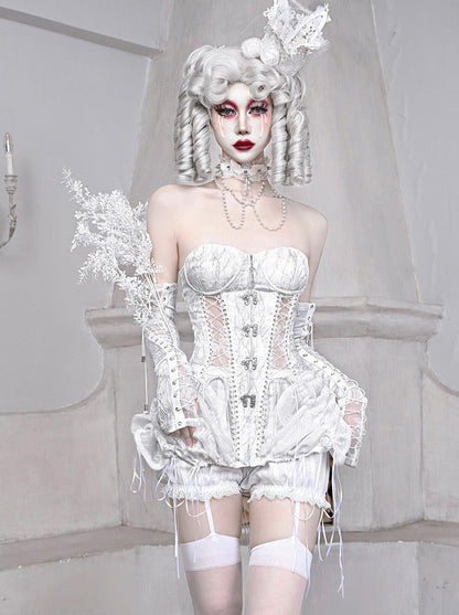 Straps Fishbone Dark Gothic White Corset Bustier Sleeping Alice