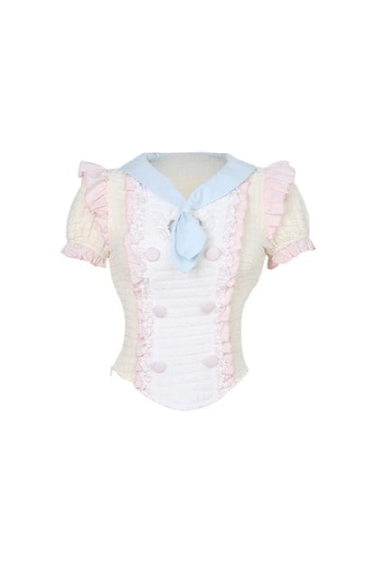 + Cake Suspender Pudding Top Puff Milk Sleeve Skirt
