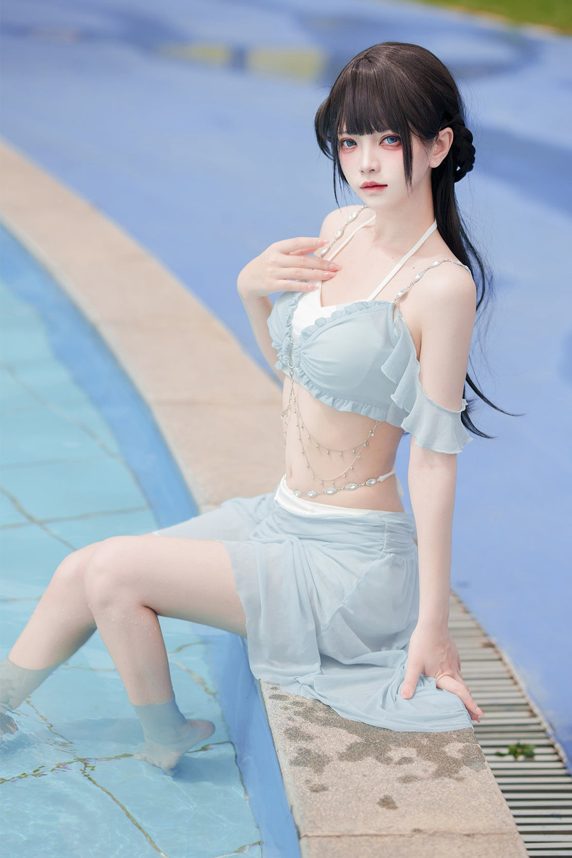 Swimsuit Blue Mermaid Set Split Light