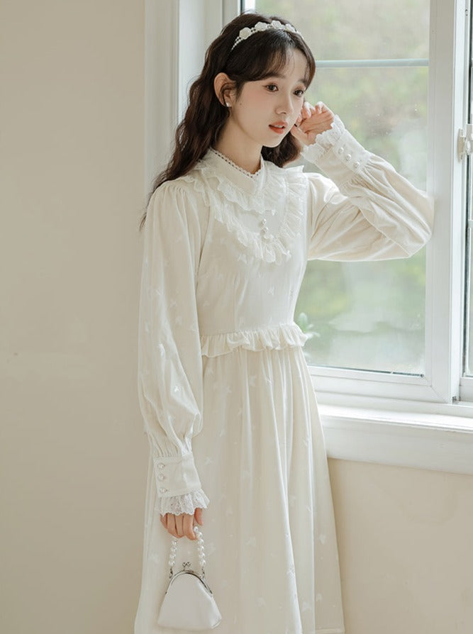 Ruffle Garden Dress Cardigan Flared Milk + Long