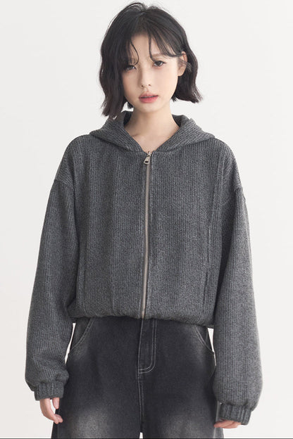 Jacket Gravity Solid Model Museum Versatile Short Spring/Autumn Color Women's Wool - Top Hooded