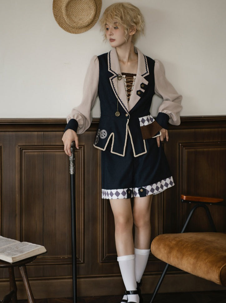 Setup Steampunk Lolita Print Fischschwanz Stickerei