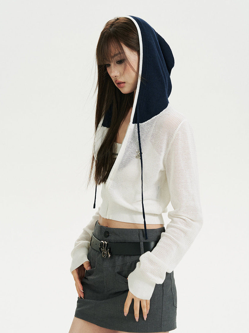 Sheer Zip Mesh Knit Short/Long Hoodie