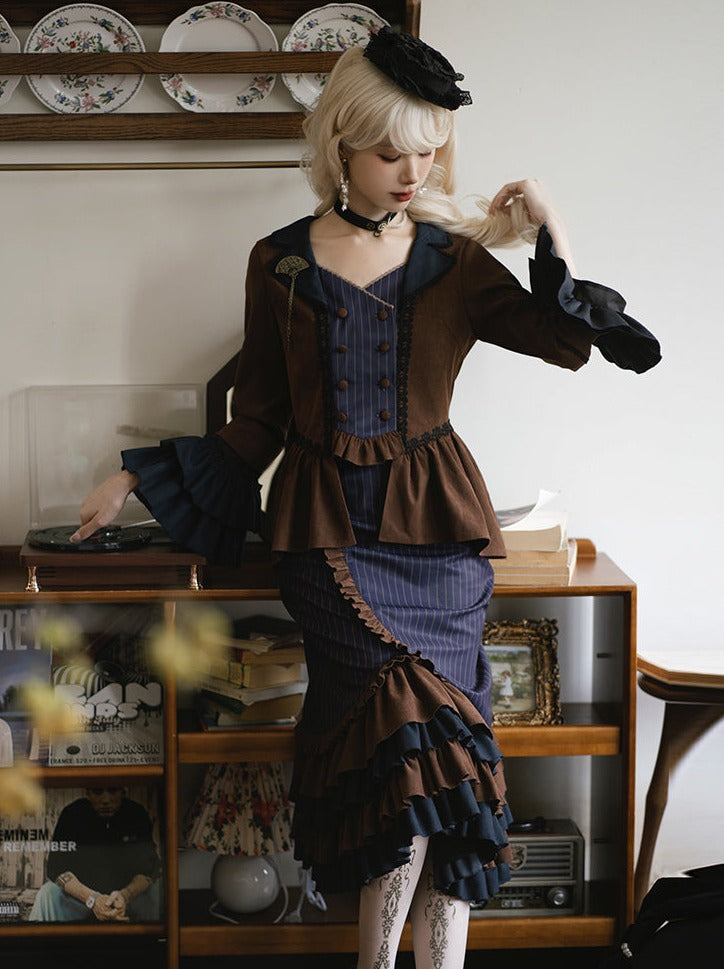 Setup Steampunk Lolita Print Fischschwanz Stickerei