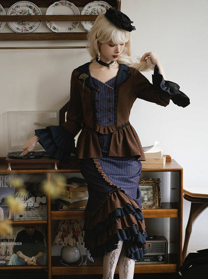 Setup Steampunk Lolita Print Fischschwanz Stickerei