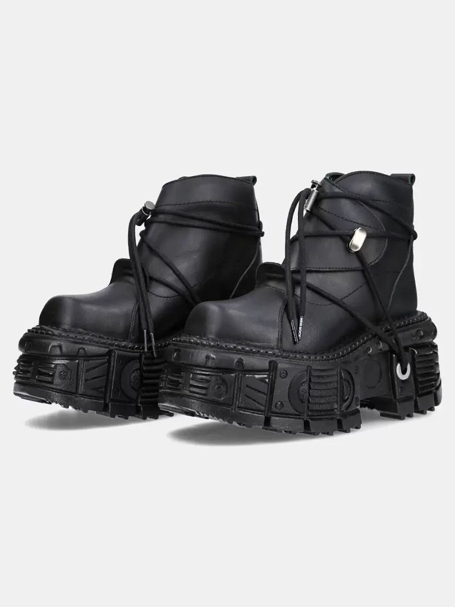 Short Platform Dark Metal Punk Boots Lace-up