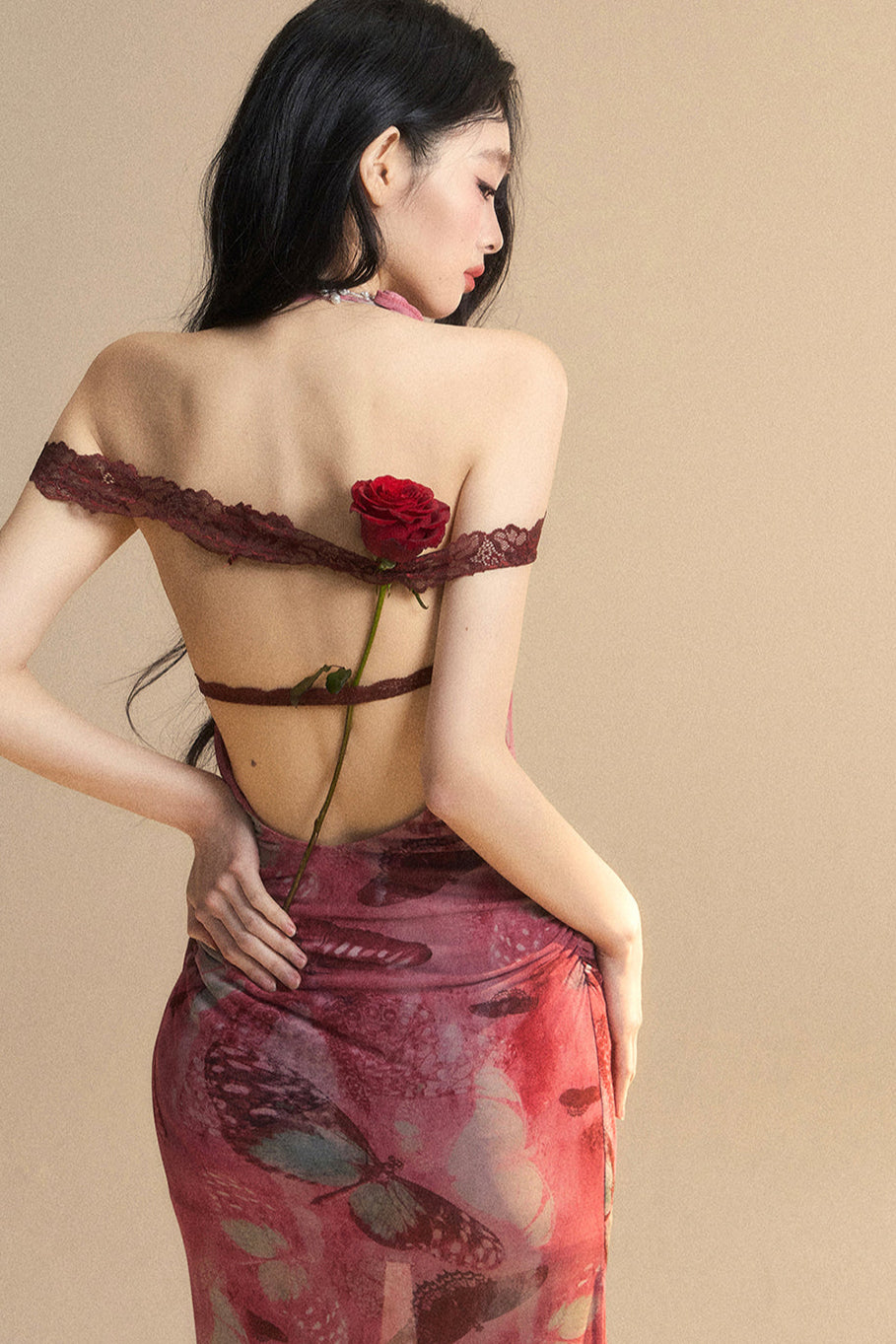 Lace Backless Maxi Dress
