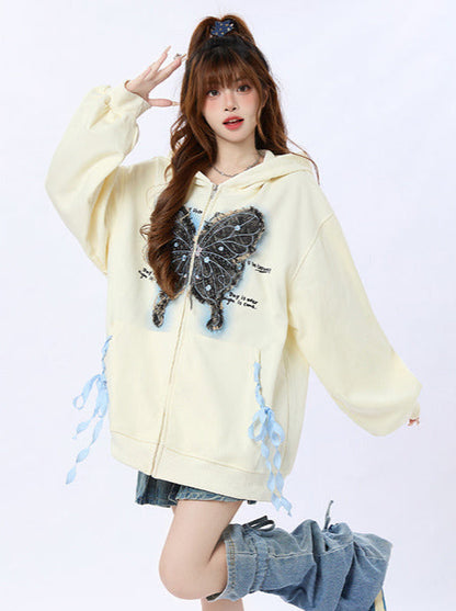 Jacket Hooded Loose Butterfly Sweatshirt Ribbon