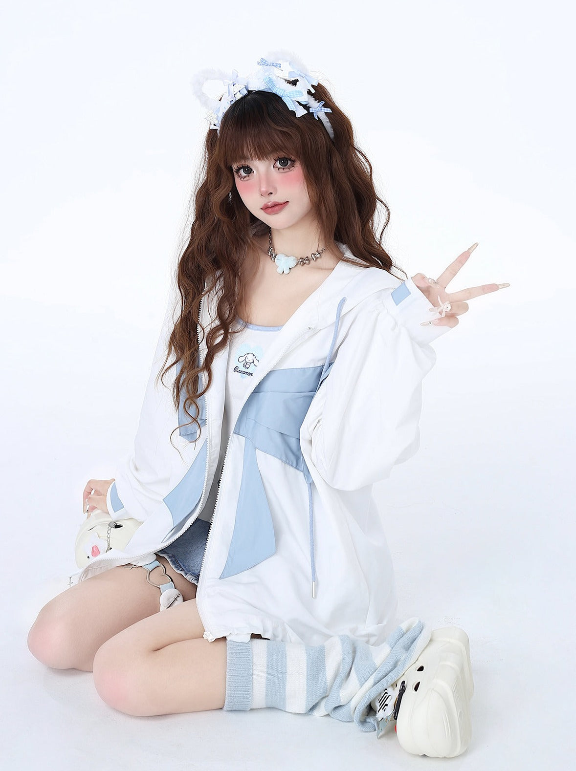 Sweat à capuche Loose the Ribbon Mist avec fermeture éclair pour fille du quartier