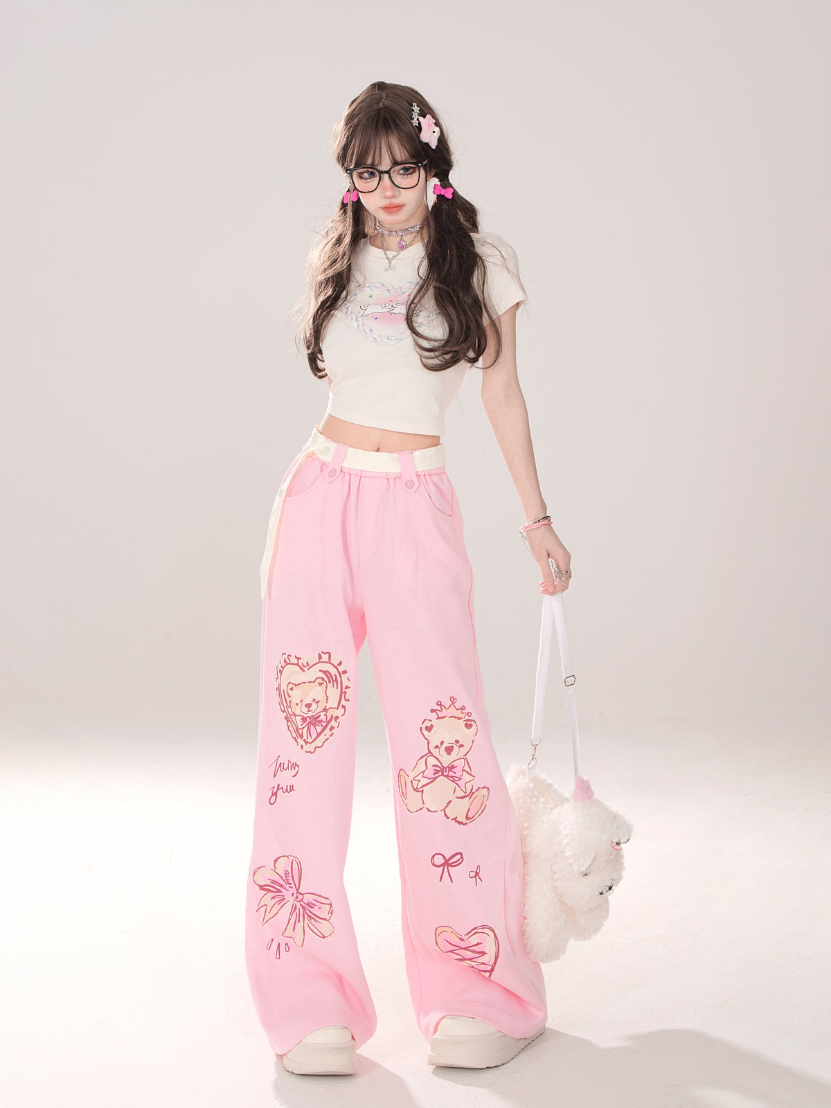 Art Loose Bear Pop Wide Illustration Pants