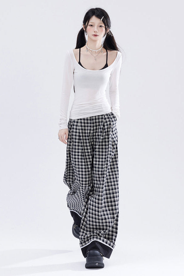 Leg Check and Black Pants White Wide