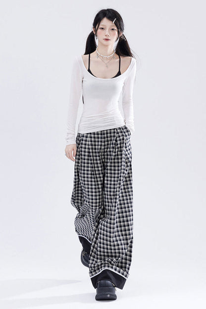 Leg Check and Black Pants White Wide