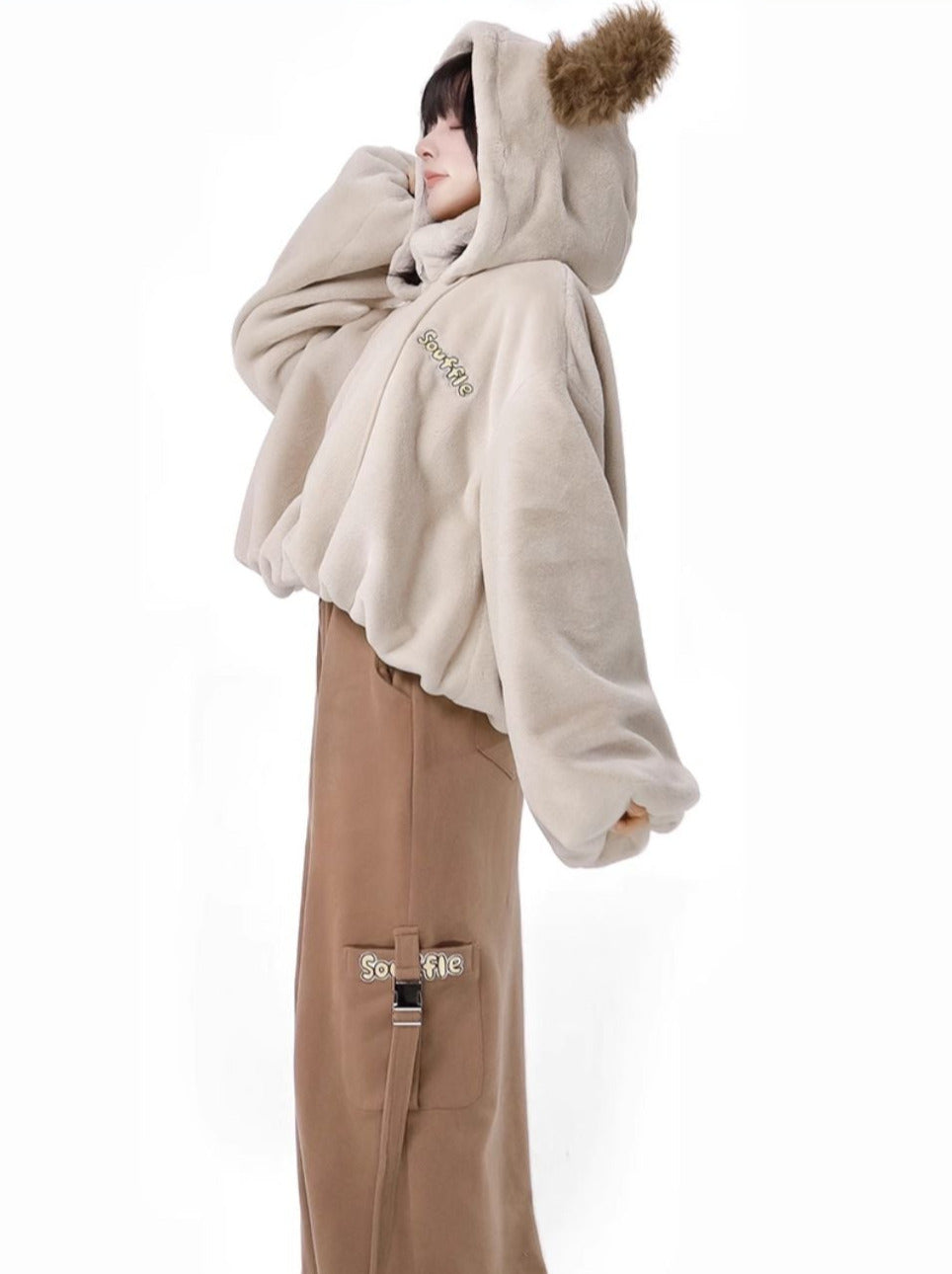 Hoody Fake Far Court + Velvet Casual Pants