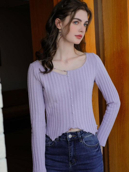 Rib Spring Cardigan Knit Tight