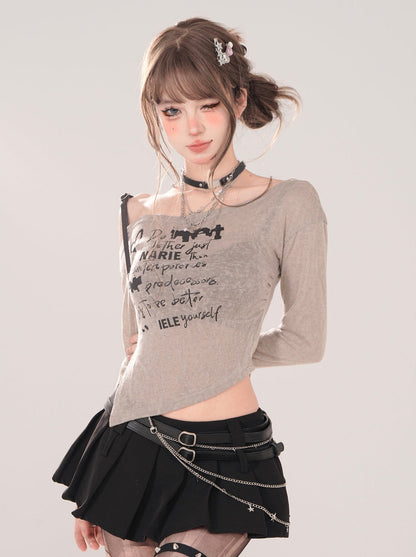 ロングスリットストラップオフショルダーイレギュラーTシアー