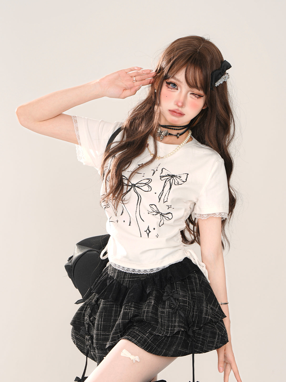 Shirring Ribbon Top Sweet Illustration Side
