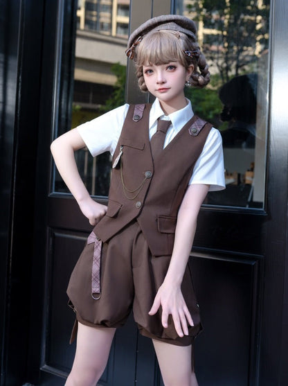 Chemise Gilet Pantalon + Garçon Ballon Marron Rétro