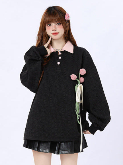 Tulip Collar Sweatshirt Polo Knit