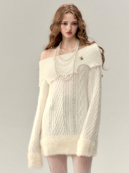 Off-the-shoulder Fur One-pointed Top