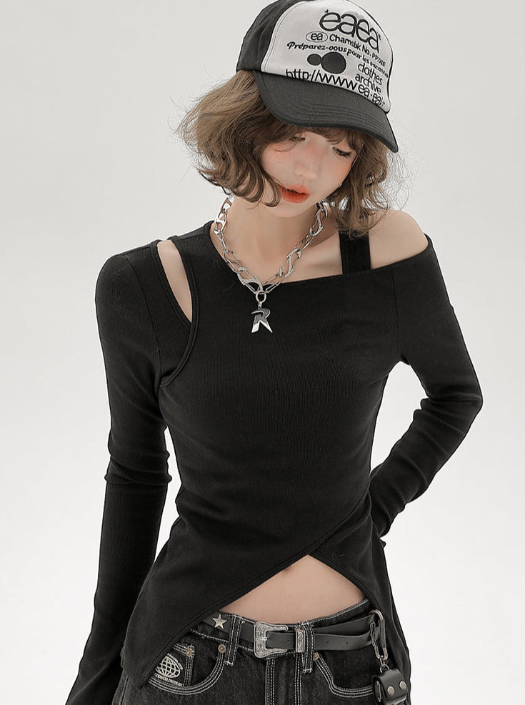 Ensemble de pièces longues asymétriques à épaules dénudées, style américain T, un et deux