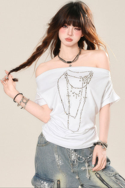 T-Shirt mit One-Shoulder-T-Shirt und Kordelzug
