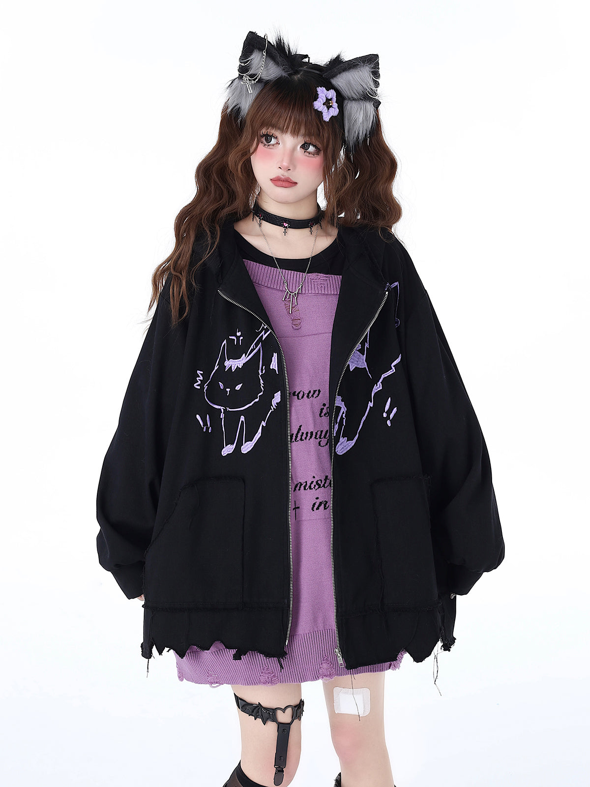 Sweat à capuche Cat Mine Loose Over Hooded