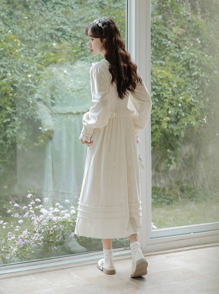 Ruffle Garden Dress Cardigan Flared Milk + Long