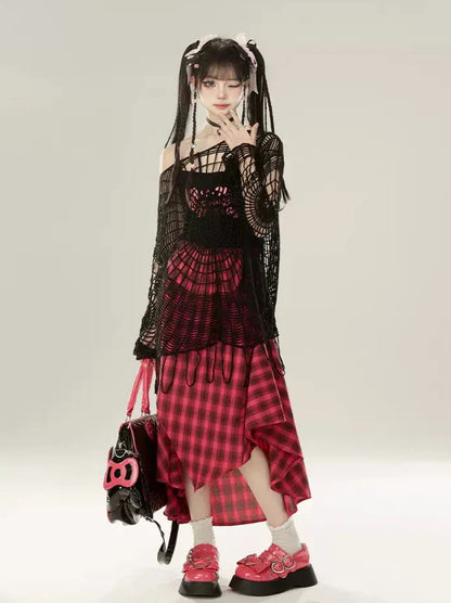 A-Line Irregular Skirt Design Check Retro