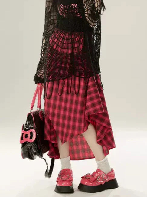 A-Line Irregular Skirt Design Check Retro