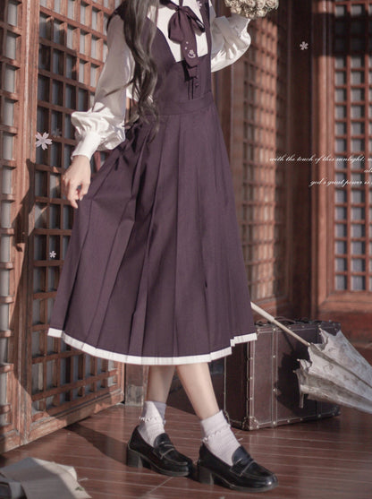 Collar Corsage Dress Retro Shirt Vest Cardigan Stand Knit Ruffle Sleeve + Japanese Ribbon