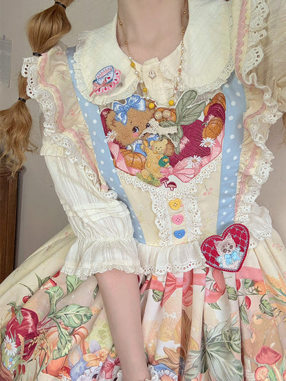 Apron + Reservations Suspender Print Dress Layered Carrot