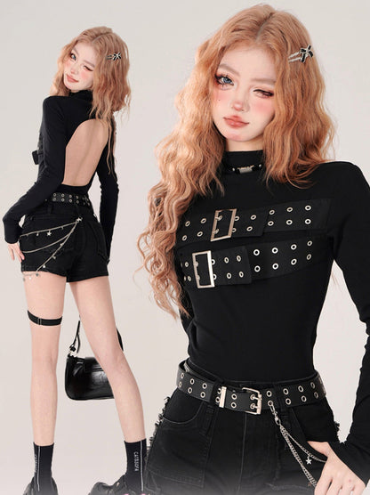 Hals hoch offen schwarz Top Stil Punk zurück