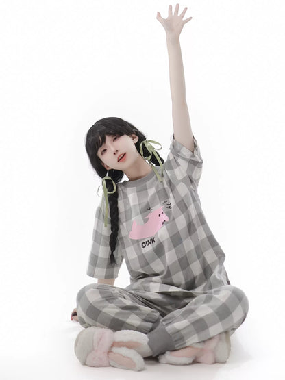 Soft Cotton Pajamas Loungewear Casual Check