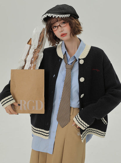 Lazy Knit Cardigan Collar College Loose Stand Style