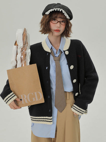 Lazy Knit Cardigan Collar College Loose Stand Style