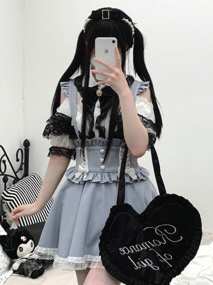 Frill Shoulder Strap Love Back Lace Skirt