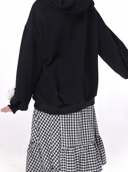 Plash Black Food Sweat Chest Long Singing Long Skirt Suit