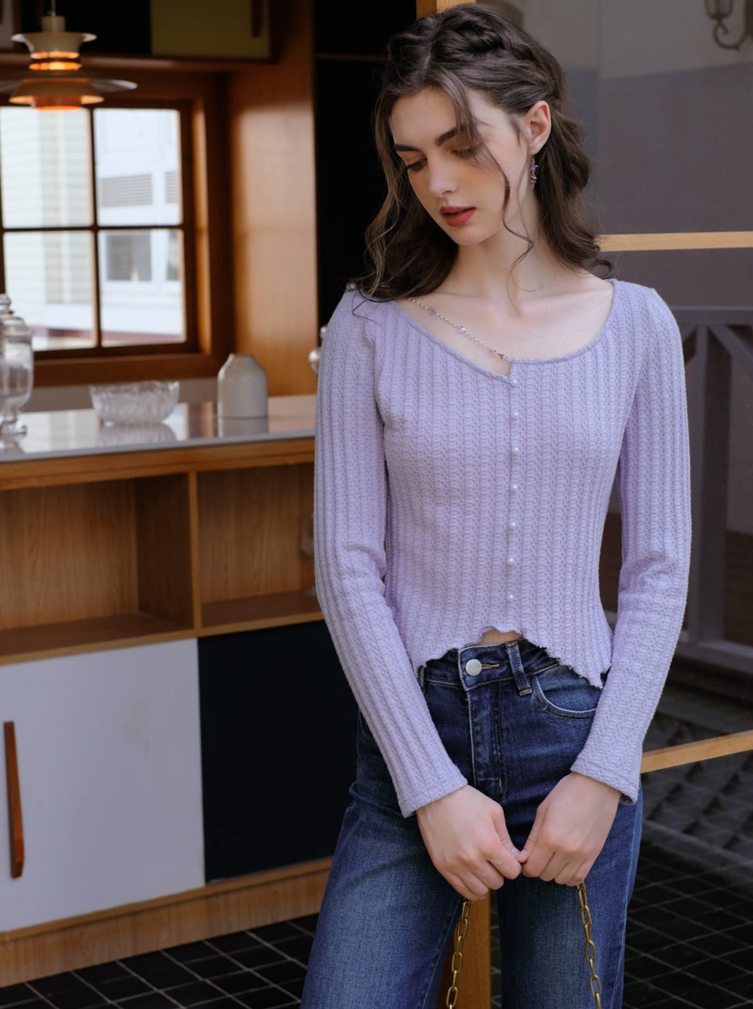 Rib Spring Cardigan Knit Tight