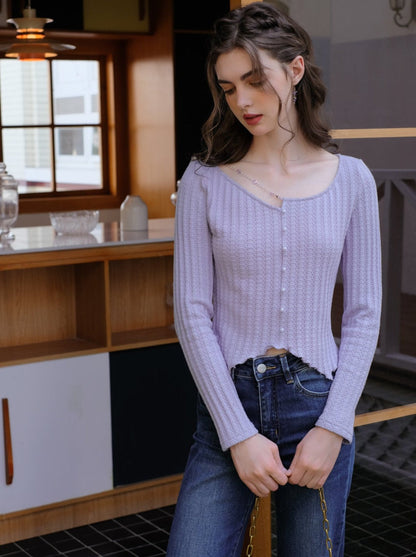 Rib Spring Cardigan Knit Tight
