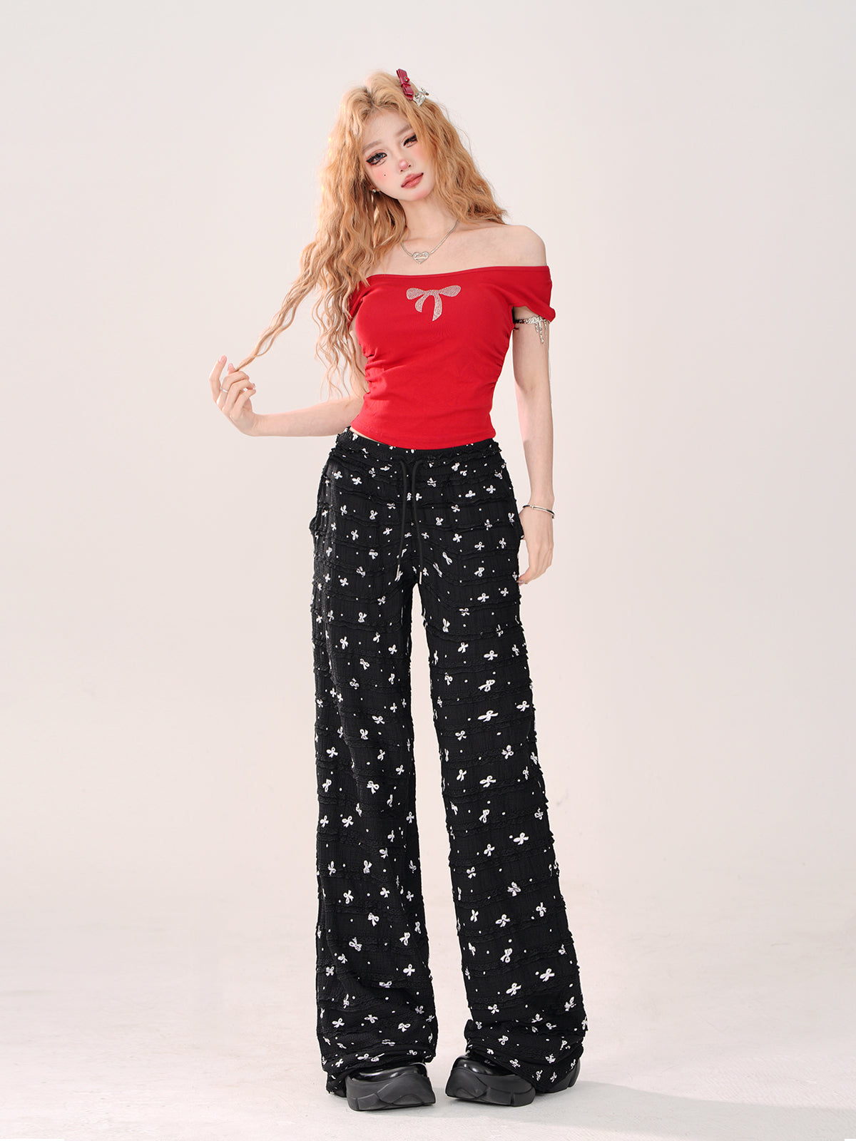 Loose Ribbon Cool Casual Pants