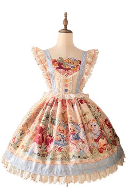 Apron + Reservations Suspender Print Dress Layered Carrot