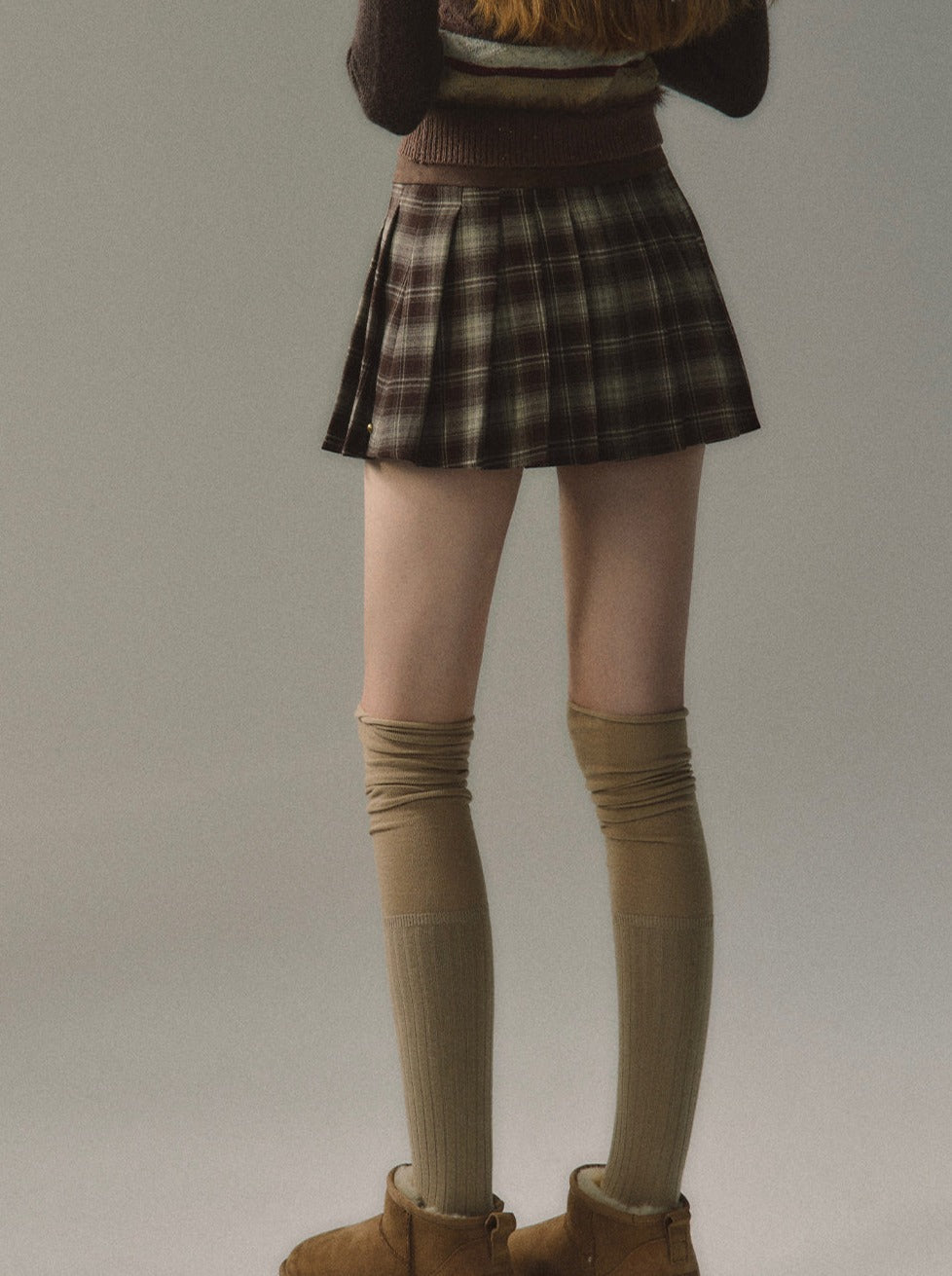 Dark Check Mode College Pleated Skirt