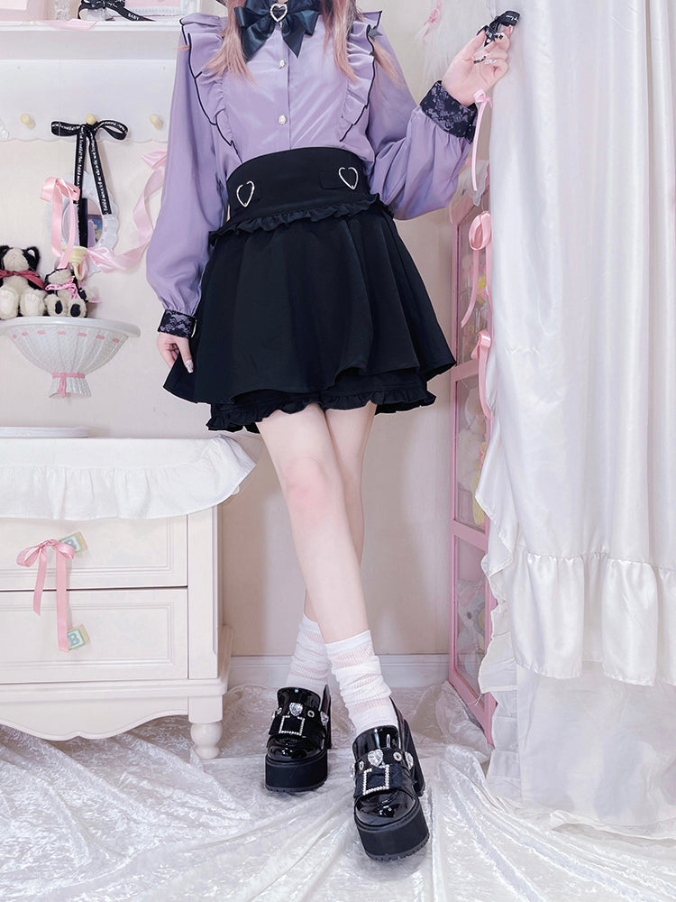 Enamel Platform Shoes Matte Toe Jewel Pointed Black Black Loafer