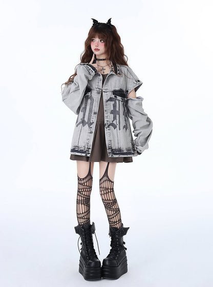Veste de moto en denim rétro style américain ample et streetwear