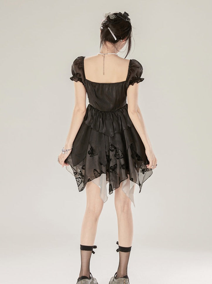 Sleeveless Bow Black Puff Ribbon Dress