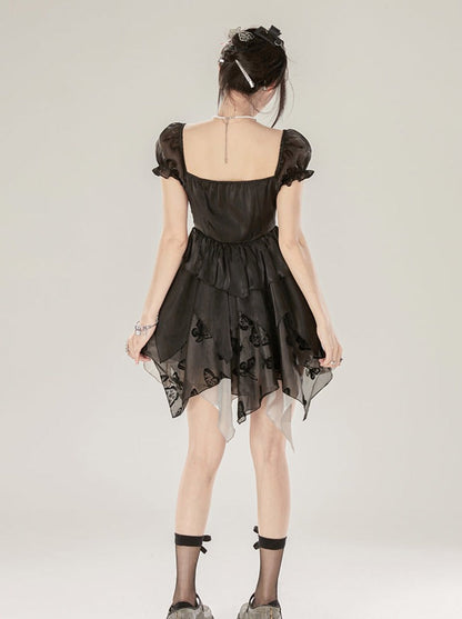 Sleeveless Bow Black Puff Ribbon Dress