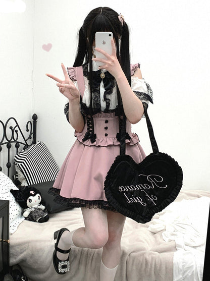Frill Shoulder Strap Love Back Lace Skirt